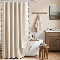 Cortina de chuveiro BTTN Long 200x203cm Boho Scalloped Linen Bege Cortina de chuveiro BTTN Long 200x203cm Boho Scalloped Linen Bege