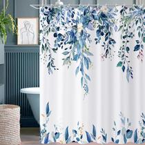 Cortina de chuveiro Caheansi Blue Eucalyptus Leaves Waterproof