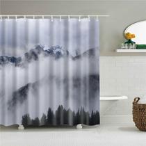 Cortina de chuveiro com impressão de paisagem 3D à prova d'água com ganchos