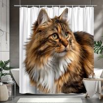 Cortina de chuveiro de pêlo comprido para gatos com olhos verdes 180x200cm poliéster Cortina de chuveiro de pêlo comprido para gatos com olhos verdes 180x200cm poliéster