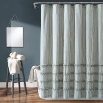 Cortina de chuveiro, decoração exuberante, listras vintage, fios de algodão tingido
