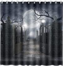 Cortina de chuveiro DePhoto Halloween Scary Night Courtyard Cortina de chuveiro DePhoto Halloween Scary Night Courtyard