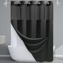 Cortina de chuveiro EUTXL preta 230GSM Waffle texturizada com forro Cortina de chuveiro EUTXL preta 230GSM Waffle texturizada com forro