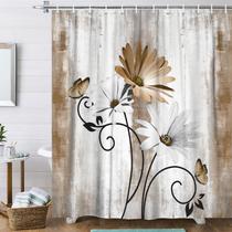 Cortina de chuveiro Evivian Rustic Farmhouse Farm Tan Cream Daisy Cortina de chuveiro Evivian Rustic Farmhouse Farm Tan Cream Daisy