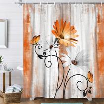 Cortina de chuveiro Evivian Rustic Farmhouse Orange Daisy 70x70in