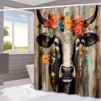Cortina de chuveiro Farmhouse Floral Cow Poliéster 180x200cm Cortina de chuveiro Farmhouse Floral Cow Poliéster 180x200cm