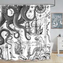 Cortina de chuveiro Fungarth Nautical Octopus Impermeável 180x180cm Cortina de chuveiro Fungarth Nautical Octopus Impermeável 180x180cm
