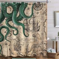 Cortina de chuveiro Fungarth Vintage Green Nautical Octopus 180x180cm Cortina de chuveiro Fungarth Vintage Green Nautical Octopus 180x180cm