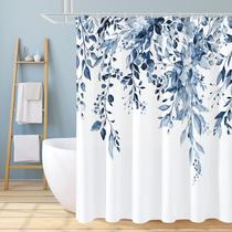 Cortina de chuveiro Gibelle Azul Marinho Eucalyptus 180x180cm com ganchos