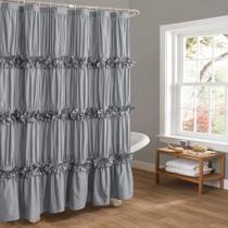Cortina de chuveiro Homechoice Decor Victorian Ruffle 180x210 cm cinza
