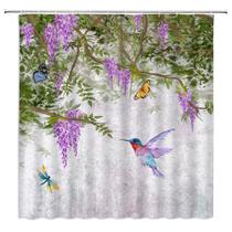 Cortina de chuveiro HYKHYK Hummingbird Purple Floral 180x180cm