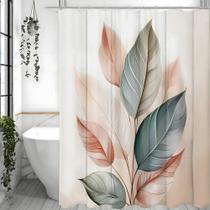 Cortina De Chuveiro Impermeável Com Folhas Botânicas Florais Rosa Com Ganchos Para Decoração De