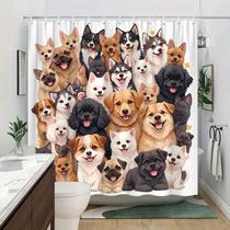 Cortina de chuveiro impermeável de poliéster Cute Dog Breed Cartoon Cortina de chuveiro impermeável de poliéster Cute Dog Breed Cartoon
