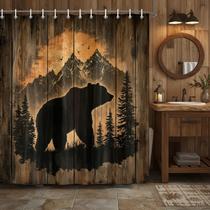 Cortina de chuveiro Lacoiime Rustic Cabin Forest Bear 180x180cm Cortina de chuveiro Lacoiime Rustic Cabin Forest Bear 180x180cm