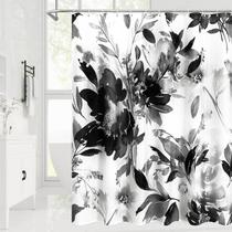 Cortina de chuveiro Litabel preta aquarela floral 180x180cm