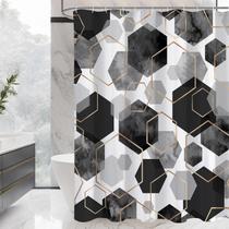 Cortina de chuveiro Litabel Preta/Cinza Arte Geométrica 180x180cm