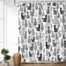 Cortina de chuveiro LIVILAN Cat Preto e Branco Poliéster 180x180cm