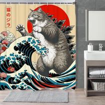 Cortina de chuveiro LKFBSC Funny Japanese Cat Art 150x180cm Cortina de chuveiro LKFBSC Funny Japanese Cat Art 150x180cm