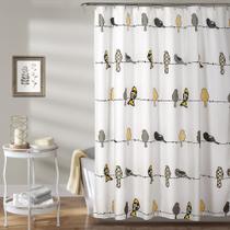 Cortina de chuveiro Lush Decor Rowley Birds 180x180cm amarela e cinza Cortina de chuveiro Lush Decor Rowley Birds 180x180cm amarela e cinza