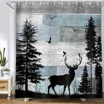 Cortina de chuveiro MERCHR Rustic Forest Deer 180x180cm com ganchos Cortina de chuveiro MERCHR Rustic Forest Deer 180x180cm com ganchos