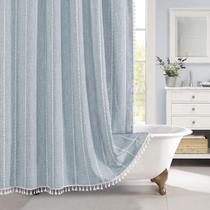 Cortina de chuveiro MitoVilla Blue Boho 180x180cm Algodão e Linho Cortina de chuveiro MitoVilla Blue Boho 180x180cm Algodão e Linho