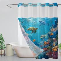 Cortina de chuveiro MYUSRE Blue Ocean Hookless com forro 180x188cm