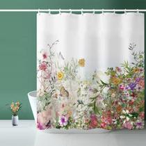 Cortina de chuveiro Niidder em tecido com flores coloridas 180x180cm Cortina de chuveiro Niidder em tecido com flores coloridas 180x180cm