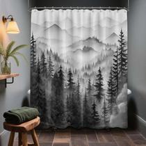 Cortina de chuveiro QGHOT Mountain Forest Waterproof 180x180cm Cortina de chuveiro QGHOT Mountain Forest Waterproof 180x180cm