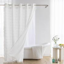 Cortina de chuveiro River Dream Farmhouse com forro de encaixe branca