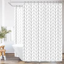 Cortina de Chuveiro Riyidecor Chevron para Banheira com Pés - 180x70cm - Branca