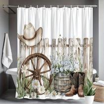 Cortina de chuveiro rústica Western Wagon Wheel & Boots 180x180cm
