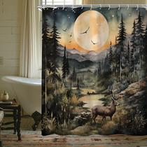 Cortina de chuveiro Scenic Forest Deer impermeável poliéster 180x200cm Cortina de chuveiro Scenic Forest Deer impermeável poliéster 180x200cm