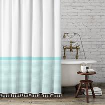 Cortina de chuveiro Seasonwood Aqua Listrada com Borlas 183x183cm