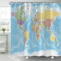 Cortina de chuveiro TOMOZ World Map Geografia 175x180cm com ganchos