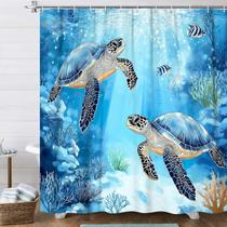 Cortina de chuveiro Uokiuki Turtle Ocean Theme 180x180cm com ganchos Cortina de chuveiro Uokiuki Turtle Ocean Theme 180x180cm com ganchos