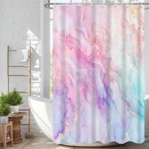 Cortina de chuveiro Velaequezii Mármore rosa azul 120x180cm com ganchos