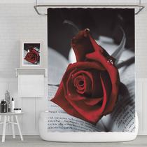 Cortina de chuveiro vermelha rosa artística de poliéster impermeável 180x200cm Cortina de chuveiro vermelha rosa artística de poliéster impermeável 180x200cm