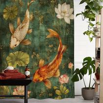Cortina de chuveiro vintage Koi Fish and Lotus impermeável