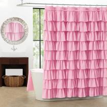 Cortina de chuveiro WestWeir em tecido rosa com babados 180x180cm