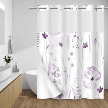 Cortina de chuveiro WITHLOC sem gancho com forro de encaixe floral 71x74