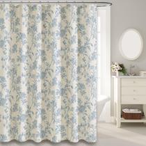 Cortina de chuveiro WOUVMA extra longa azul, algodão floral, linho