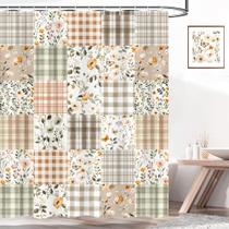 Cortina de chuveiro Xiaoput Cute Plaid Floral Bege 180x190cm