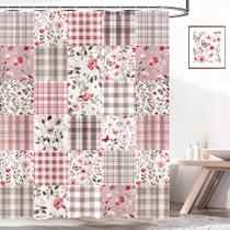 Cortina de chuveiro Xiaoput Cute Xadrez Floral Boho Rosa Vermelha Flor