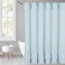 Cortina de chuveiro YOSTEV em tecido azul claro com babados 180x210cm