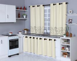 Cortina de Cozinha 2,20mx1,30m + cortina de pia 2,80mx0,80m Bege - Feffo Cortinas