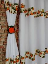 Cortina De Cozinha Com Barrado Estampado 2m X 1,50m Abóbora Com Abraçadeira