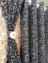 Cortina De Cozinha Estampada 2m X 1,50m Preto E Branco Com Abraçadeira