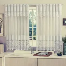 Cortina de Cozinha Renda Tulipa 1,20x2,20m com Bando Acoplado - Duas Folhas - SouTextil