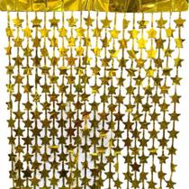 Cortina de Estrelinhas em Papel Laminado - 100 x 200 cm - Dourado - 1 unidade - Art Lille - Rizzo
