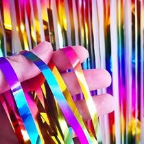Cortina de Festa Colorida Arco-íris Franja Metalizada